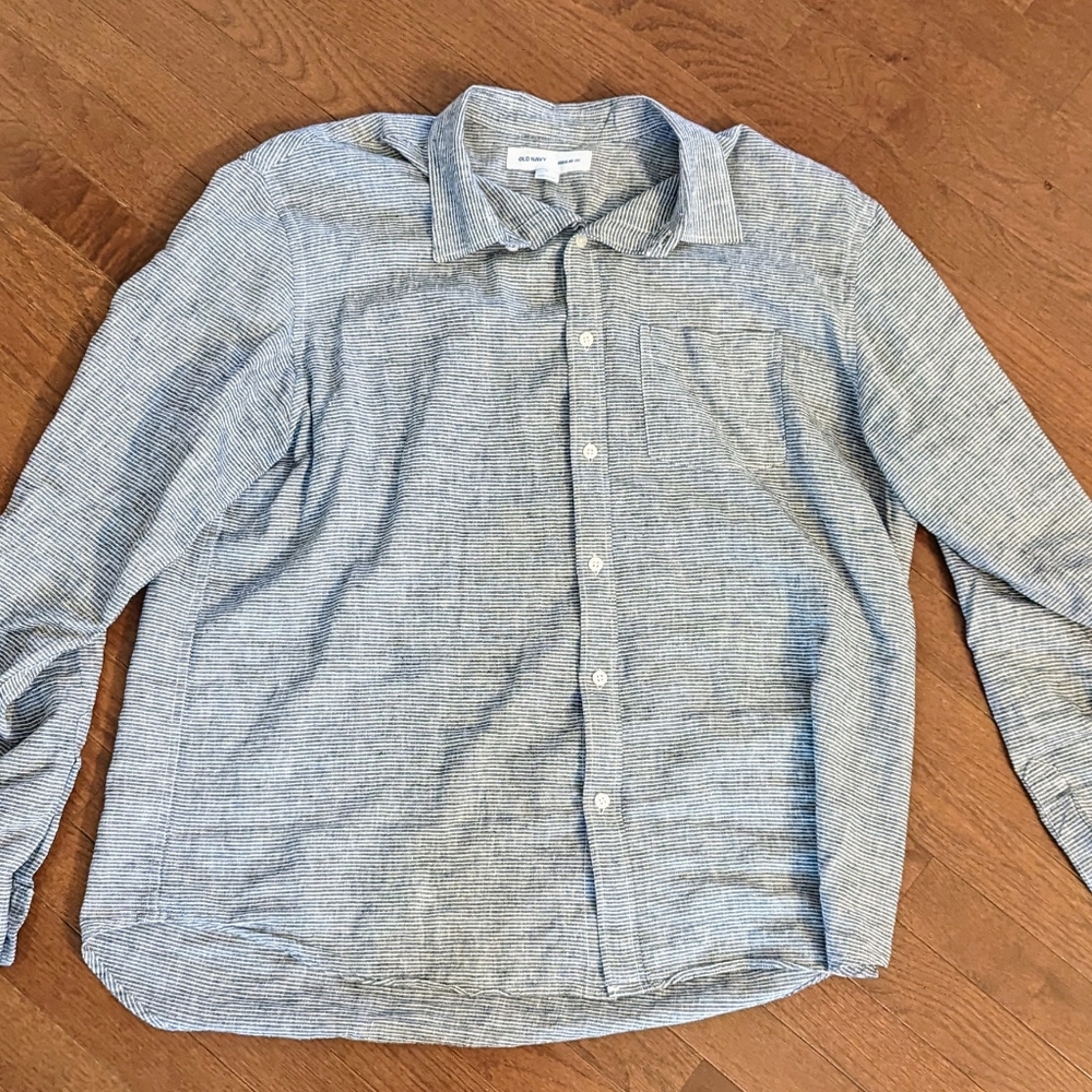 Old Navy - Long Sleeve, Stripe Button Down Linen Blend Shirt - Men…